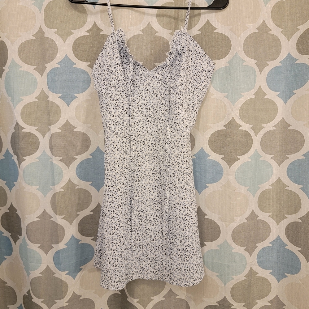 Blue and white floral mini dress
